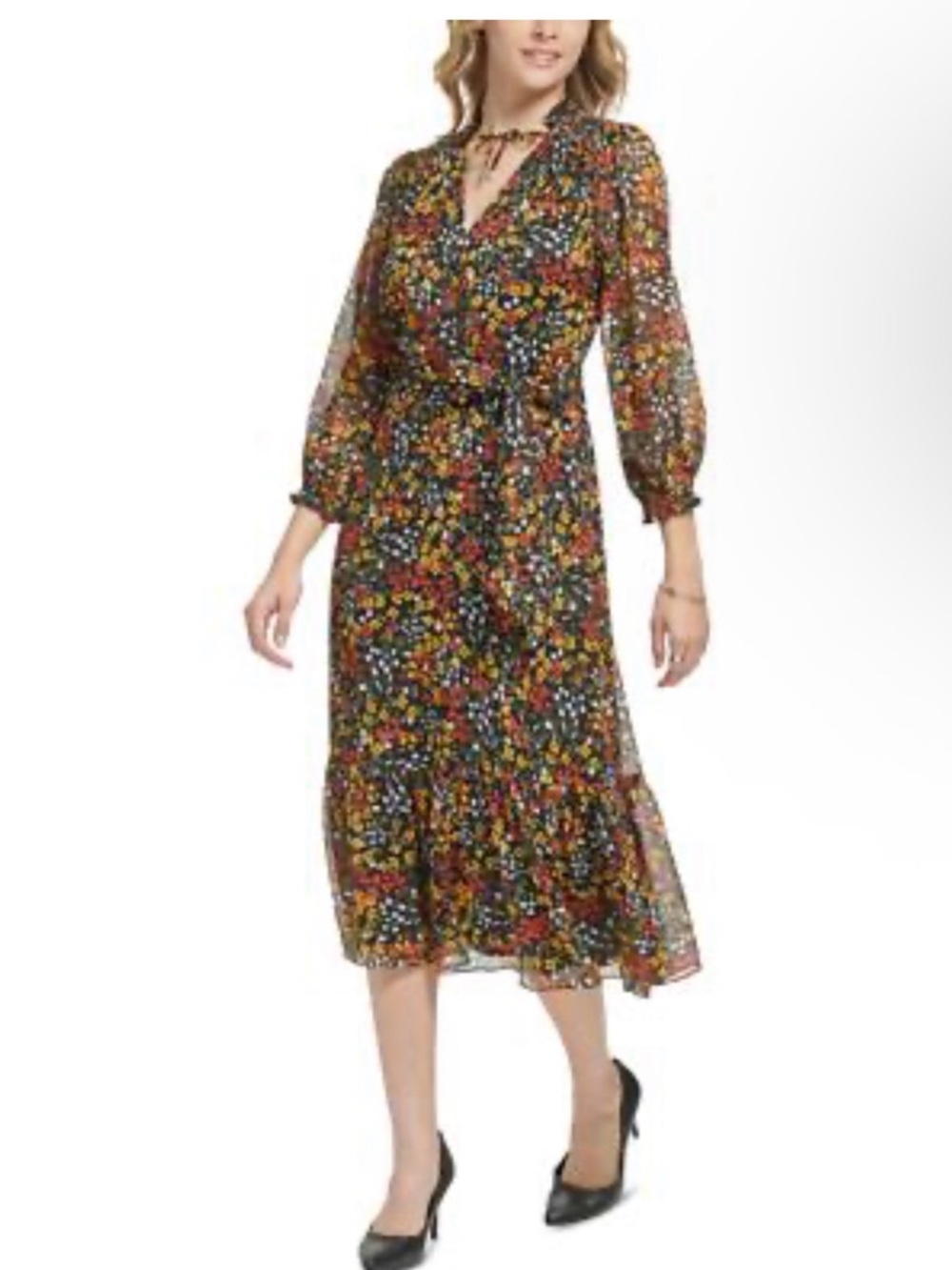 Karl Lagerfeld Paris floral waist tie midi dress size 6